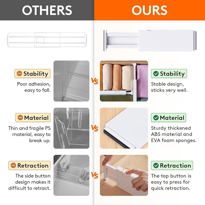 Lifewit 18 Pack Drawer Dividers 4" High 28-43.5cm/11-17" Adjustable Drawer Organizer for Clothes/Utensils, Expandable Drawer Separator in Dresser/Kitchen/Bedroom/Office Organization & Storage White - Image 4