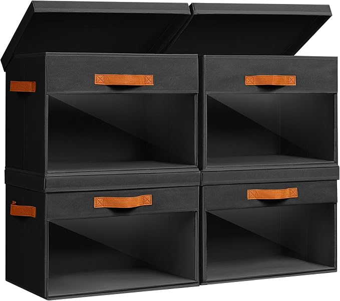 Homsorout Large Storage Bins with Lids - 4 Pack Foldable Decorative Organizers with Clear Windows & Handles, Cube Storage Organizers for Clothes, Blankets, Sweaters, Sheets, Black by Homsorout