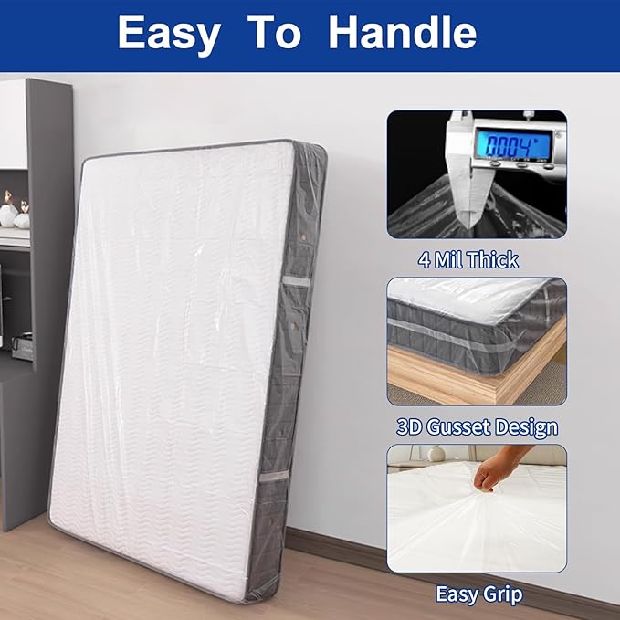 TopSoon Mattress Bag – Clear Plastic Mattress Disposal Bag – Moving & Storage Cover for Mattress or Box Spring – Heavy-Duty Mattress Moving Supplies (4mil, King/Queen 78" x 14" x 100")