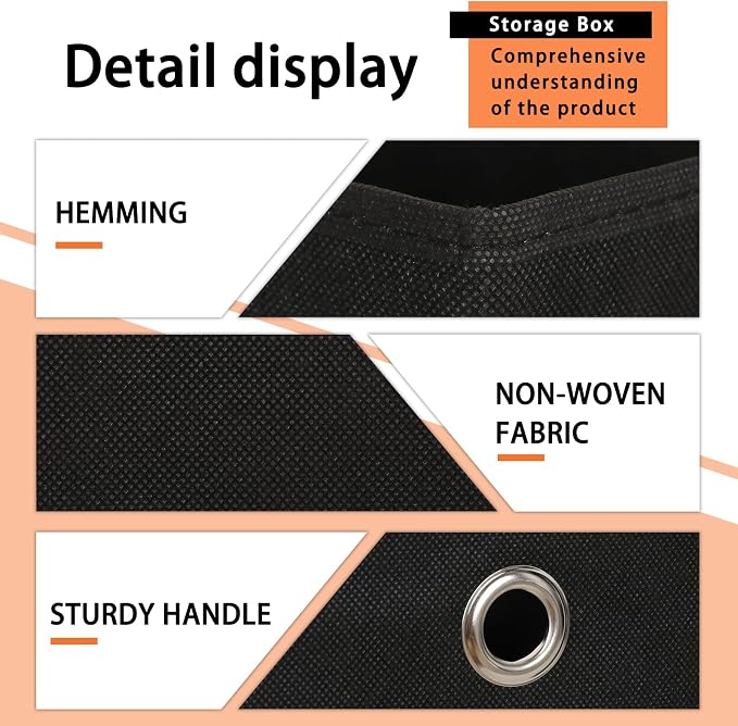 Foldable Storage Cubes Bins ,11 Inch Cloth Storage Cube Fabric Storage Box Cubes Organizer Baskets with Handles for Home Organizer Set of 8 (Black) - Image 7