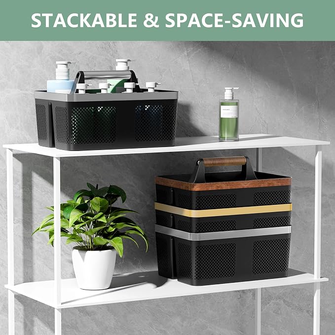 BYUNER 2Pack Shower Caddy Dorm: Portable Bathroom Caddy Organizer with Handle, Plastic Hard Shower Basket Storage Tote for Toiletry, Drainage, College Dorm Room Essentials, Black - Image 5