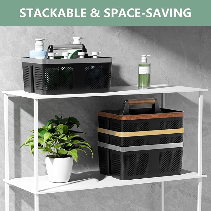 BYUNER Black Shower Caddy Portable: Plastic Bathroom Caddy Organizer with Handle and Holes, Cleaning Caddy, Hard Shower Basket Storage Tote for Toiletry, College Dorm Room Essentials for Men - Image 4