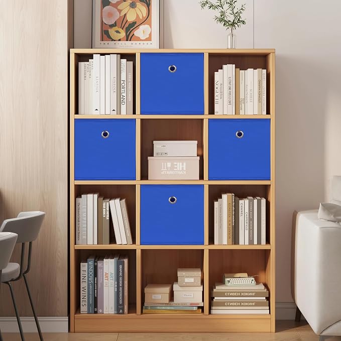 Foldable Storage Cubes Bins ,11 Inch Cloth Storage Cube Fabric Storage Box Cubes Organizer Baskets with Handles for Home Organizer Set of 3 (Dark Blue) - Image 5
