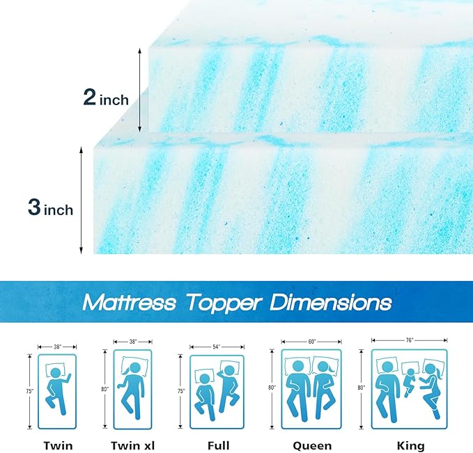 Sweetcrispy Memory Foam Mattress Topper King, 3 Inch Thick Gel Infused Cooling Toppers Pad for King Size Bed, Sleeper Sofa, RV, Camper, CertiPUR US Certified, Ventilated and Breathable