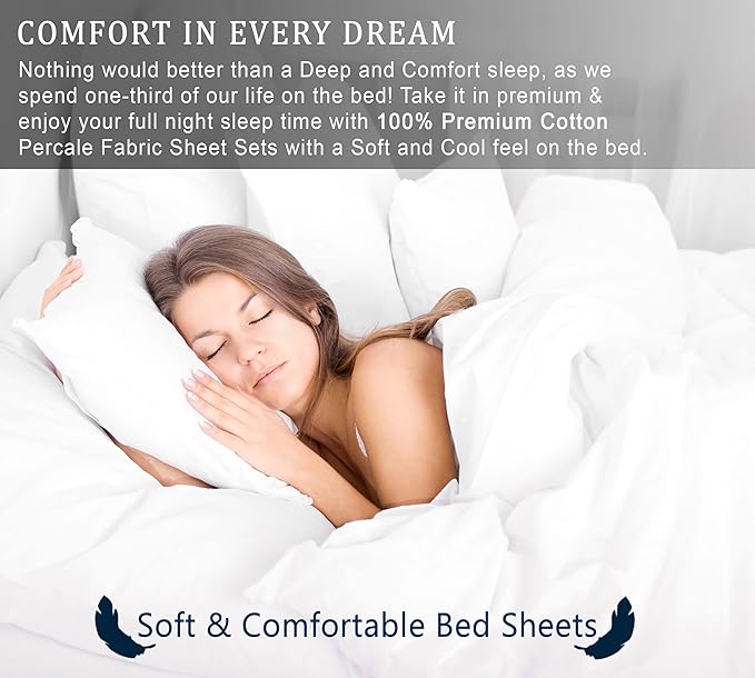 RUVANTI 100% Cotton Sheets – California King Percale Bedding, Cooling & Breathable Floral Design, Durable with a Crisp, Soft & Comfortable Feel, 14" Deep Pocket, 4-Piece Set, Dandelion