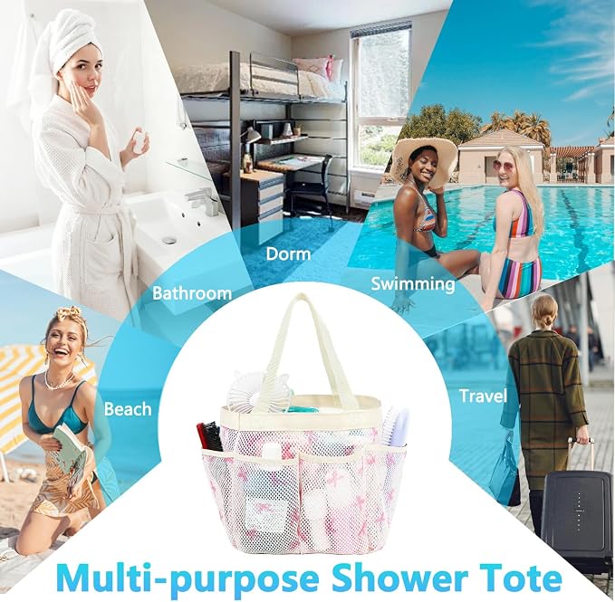 Fammart Mesh Shower Caddy Portable for College Dorm Room Essentials, 8-Pocket Large Shower Basket Tote Bag with 2 Handles for Toiletry, Bathroom, Beach, Camp, Gym - Image 8