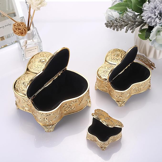 Hipiwe Jewelry Box Vintage Treasure Chest Butterfly Shape Decorative Keepsake Holder for Necklace Ring Earrings Storage Organizer Gift for Woman, Large - Image 7