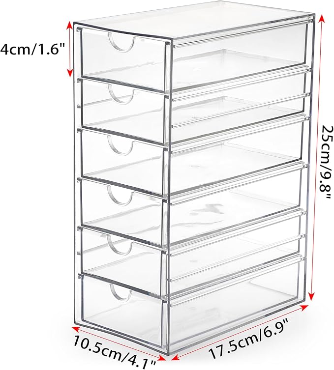 Hipiwe Plastic Drawer Organizer Clear Desktop Drawers Box with 6 Pull Out Drawer Compact Storage Box for Cabinet Vanity Bathroom Bedroom Pantry Shelf Office Closet Organization - Image 3