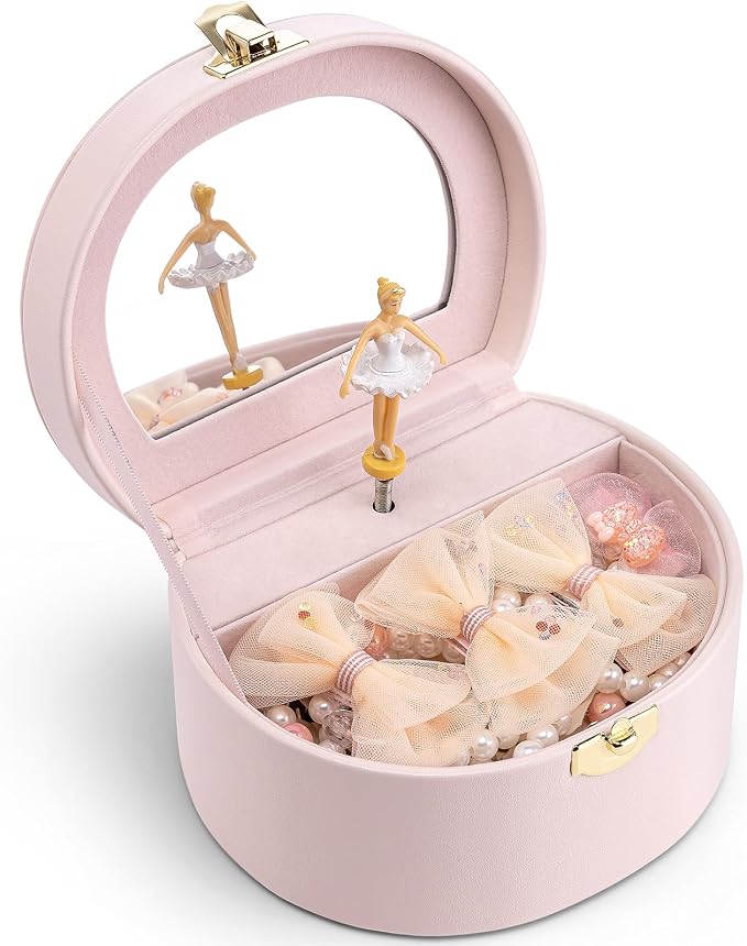 VLANDO Musical Jewelry Box for Girls, Small Kid Music Box with Ballerina for Party Bedroom Decor, Bithday Gift for Girl - Light Pink by VLANDO