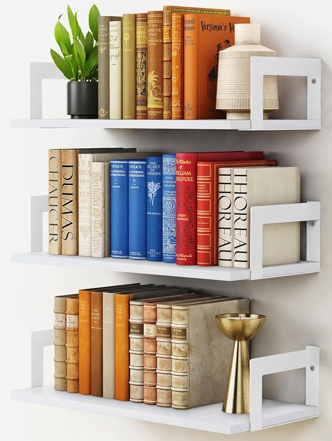 Harwaya White Wall Bookshelf for Kids Room, Small Floating Book Shelf for Teen Girls Boys Bedroom, 8 Inch Deep Wall Mounted Bookshelves for Office Living Room Bathroom Decor (3-Pack) by Harwaya