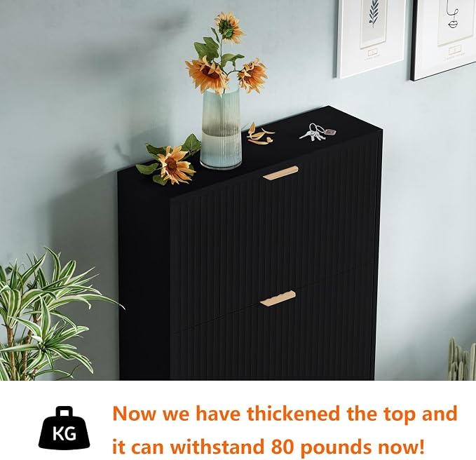 Shoe Cabinet Storage,Modern Freestanding Organizer with 3 Flip Drawers,Narrow Shoe Rack Cabinet for Entryway,Black - Image 3