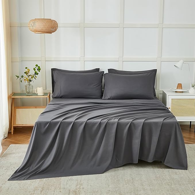 ILAVANDE King Size Sheets Set 6 Piece,Hotel Luxury Super Soft 1800 Series Microfiber Grey Bed Sheets King Set-Wrinkle Free & Breathable-14 Deep Pocket Sheets for King Size Bed(King,Grey)