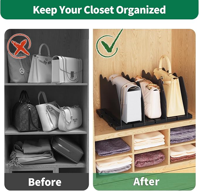 SPACEKEEPER Shelf Divider for Closet, Adjustable Purse Organizers Handbag Separators Storage Organizer Bookshelf Separator Dividers in Bedroom Office Kitchen Bathroom, Black - Image 5