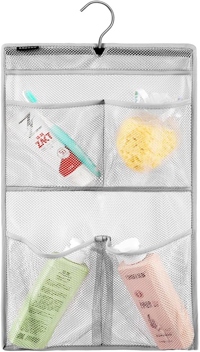 Mesh Shower Organizer Hanging Caddy Quick Dry Bathroom Storage for Toiletry Accessories with Rotating Hanger (4 Pockets) by ANZORG