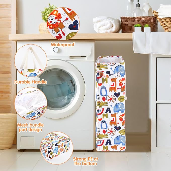 Odonata Slim Laundry Hamper Handles Collapsible Laundry Basket Thin Dirty Clothes Basket Narrow Laundry Bag Foldable Dirty Hamper 48L (Animal) - Image 6