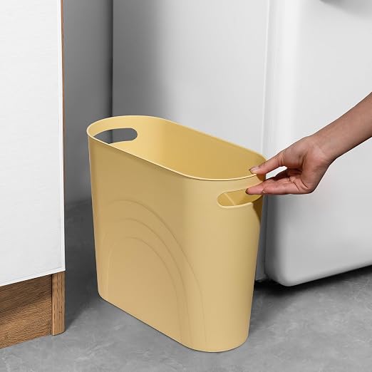 rejomiik Small Trash Can, 3.5 Gallon Slim Garbage Can Plastic Waste Basket with Handles Container Bin for Narrow Spaces Bathroom, Bedroom, Kitchen, Office at Home, Yellow - Image 2