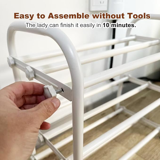 KANAV 4-Tier Expandable Shoe Rack, Heavy Duty Adjustable Metal Shoe Organizer for Closet, Entryway & Mudroom, Freestanding, Tool-Free Assembly, White - Image 5