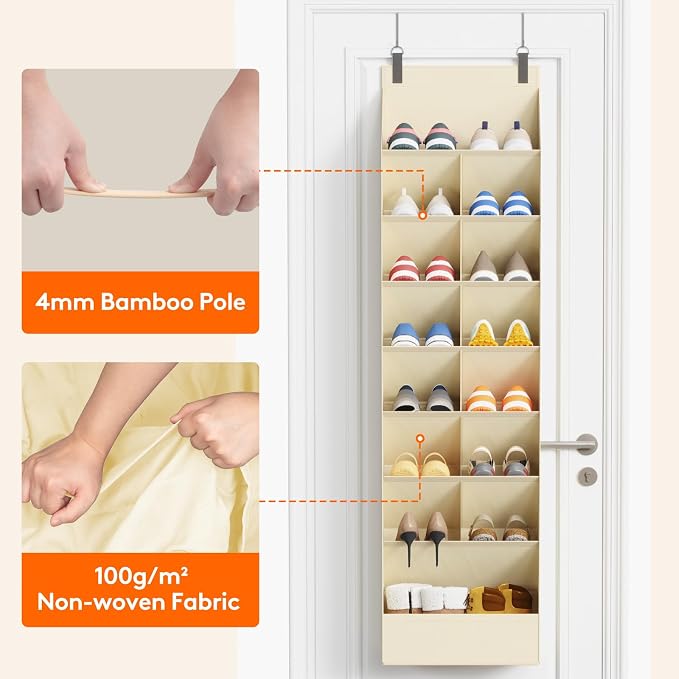 Lifewit 8 Tier Over the Door Shoe Organizer with 15 Large Deep Pockets, Fabric Hanging Shoes Shelf for Closet, Dorm Storage, Fit Up to 16 Pair Shoe Rack Holder for Sneakers, Boots, Beige - Image 5