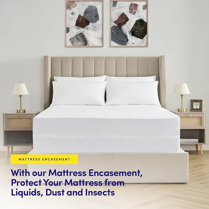 Queen Mattress Protector – Waterproof Zippered Mattress Encasement – Breathable Polyester Membrane – Fits 10″–16″ Deep Mattresses – Full Encasement, Bed Bug & Liquid Barrier, Machine Washable