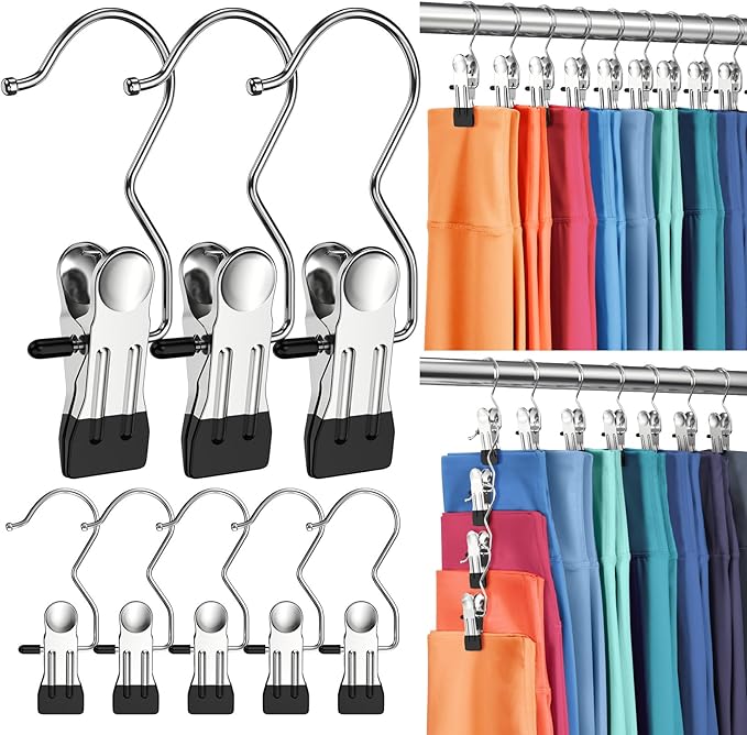 12 Pack Pants Hangers with Clip,Legging Organizer for Closet Hanging, Space Saving Yoga Pants Hangers Clip Hangers Closet Organization,Closet Organizers and Storage for Jeans,Shorts,Skirts,Hats by DOIOWN