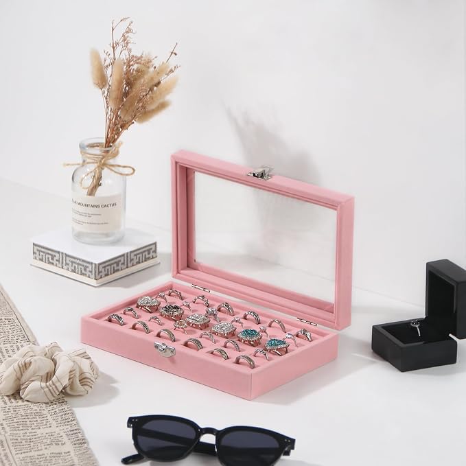 Travel Jewelry Box,Small Jewelry Case,Rings Earrings Cufflinks Organizer for Girls (Pink, Ring Box) - Image 2