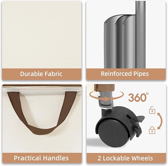 STORAGE MANIAC Rolling Laundry Hamper with Lid, 23.7 Gal (90 L) Large Tall Laundry Basket with Wheels & Handles, Aesthetic Dirty Clothes Hamper for Small Space, Dorm, Apartment, College, Beige - Image 4