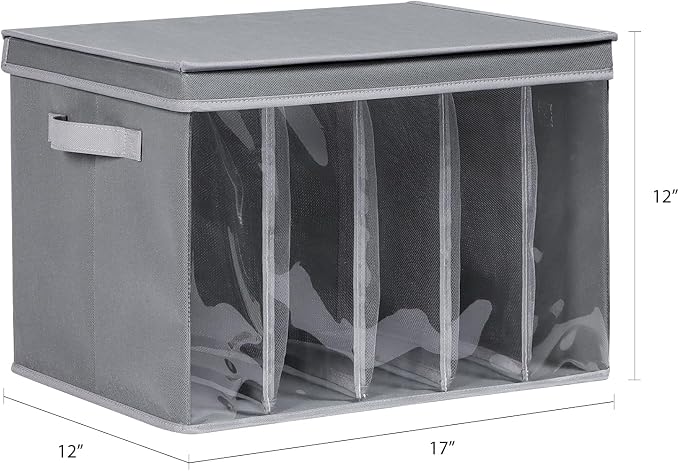 Zilink Upgraded Sweater Storage for Closet with Lids and Support Boards Large Sweater Organizer for Closet with 5 Grids Divider Wardrobe Clothes Organizer for Sweaters, Jeans, Pants, Grey, 3 Pack - Image 2