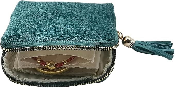 Small Travel Jewelry Case - Jewelry Travel Organizer Bag with Tassel Zipper for Bracelets, Necklaces, Bangles, Jewelry Organizer Storage Bag Gift for Women Girls - LJB001-Blue - Image 3