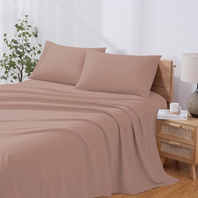 Modern Threads Soft Microfiber Solid Sheets - Luxurious Microfiber Bed Sheets - Includes Flat Sheet, Fitted Sheet with Deep Pockets, & Pillowcases Rose Full
