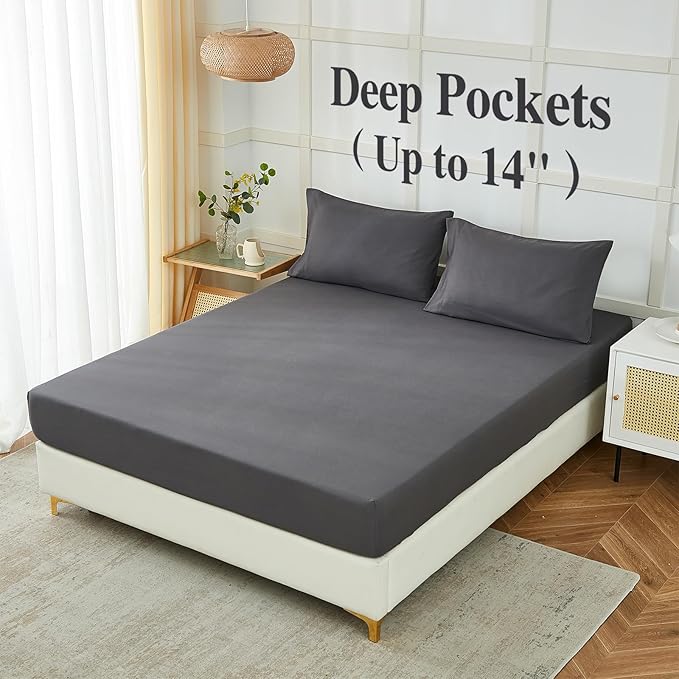 ILAVANDE Grey Twin Sheets Set, 3 Piece, Hotel Luxury 1800 Series Super Soft Microfiber Twin Bed Sheets, Wrinkle Free & Breathable, 14" Deep Pocket