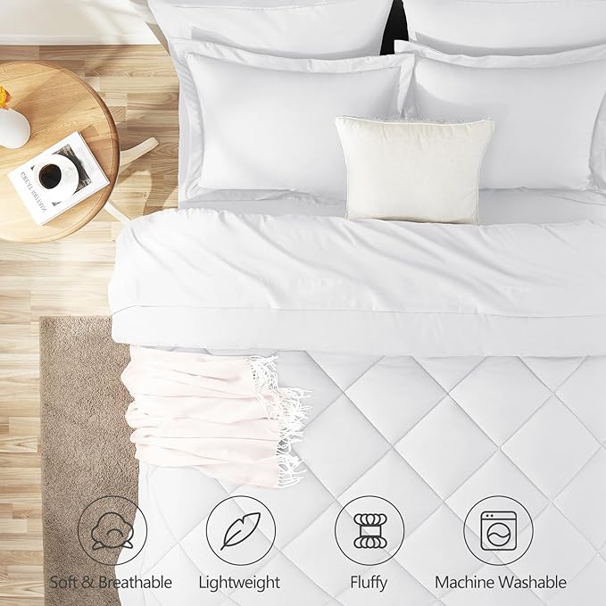 CozyLux Full Size Comforter Sets White - 7 Pieces Bed in a Bag Full, Luxury Soft Bed Set for All Seasons, Bedding Set with Down Alternative Comforter, Sheets, Pillowcases & Shams