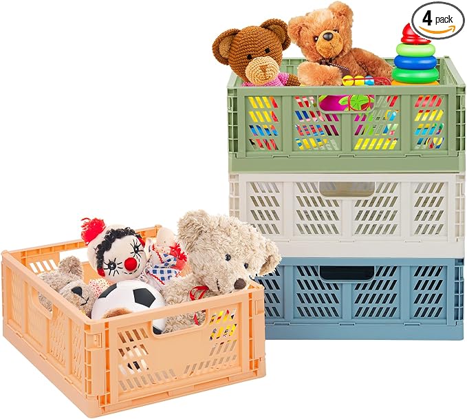 Plastic Drawer Organizer 4-Pack Collapsible Storage Boxes Crate Stackable Folding Basket Closet Containers Toy Organiser for Home Office Bedroom Kitchen Pull Out Under Bed- Colorful by Unknown