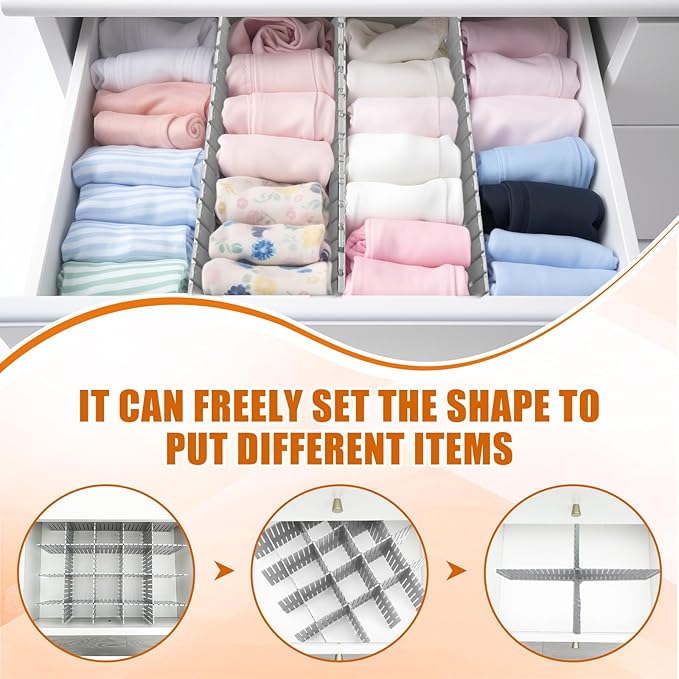 Blosssound 15 Pcs 5.12 Tall Drawer Divider Adjustable Drawer Organizer DIY Ultra Deep Storage Organizer Separator with Fixed Buckle for Underwear Socks Dormitory Office Kitchen Bedroom(Grey) - Image 4