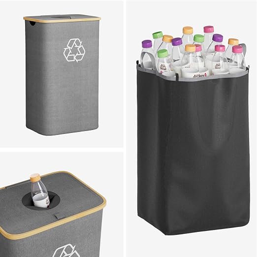 SpaceAid Recycling Bin for Kitchen 26 Gallon, 100L Recycle Bin with Lid and 2 Reusable Inner Bags, for Bottle Can Glass Plastic Stickers, Grey - Image 6