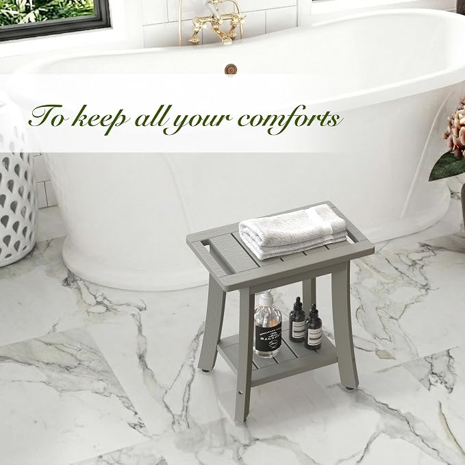 HIPS Shower Bench Inside Shower Stool with Storage Shelf, Waterproof Spa Bath Chair for Bathroom, Seat or Organizer for Living Room, Bedroom - Great for All Ages Unisex Elderly (Small, Grey) - Image 2