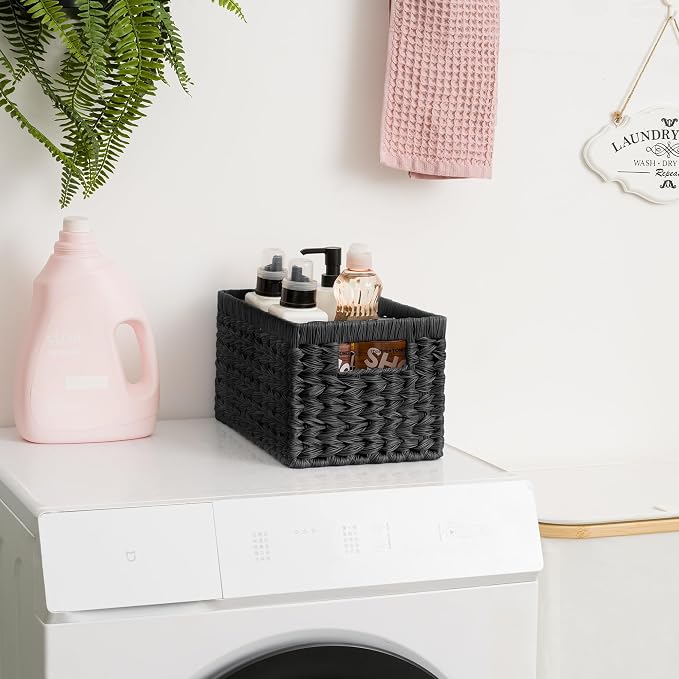 GRANNY SAYS Wicker Basket, Decorative Woven Baskets for Storage, Waterproof Storage Basket Organizer, Wicker Storage Basket for Organizing, 2-Pack, Black - Image 8