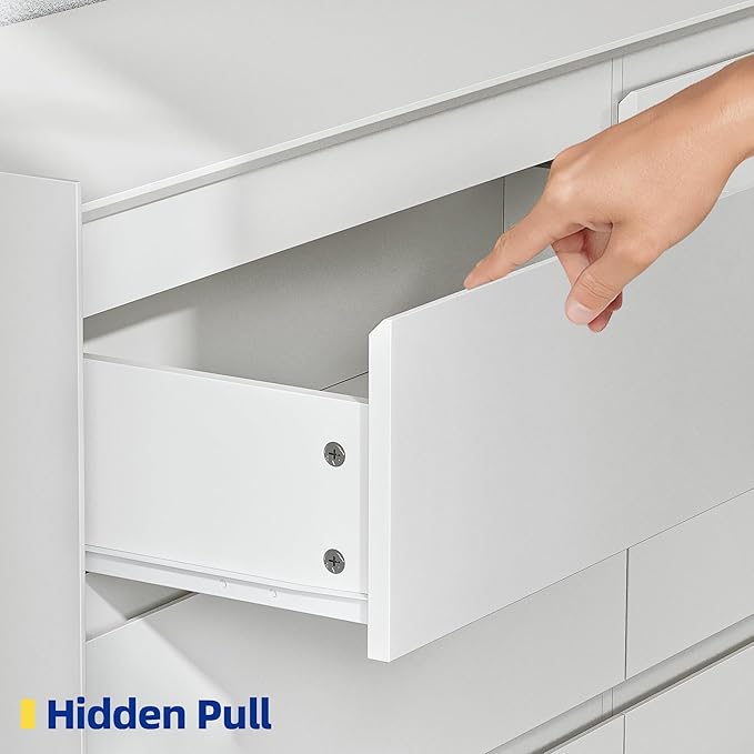 White Dresser for Bedroom, 54" Wide 6 Drawer Double Dresser, Modern Matte Wood Chest of Drawers with Anti-Tip Kit, Sturdy Storage Organizer for Closet, Living Room & Hallway, Handle-Free