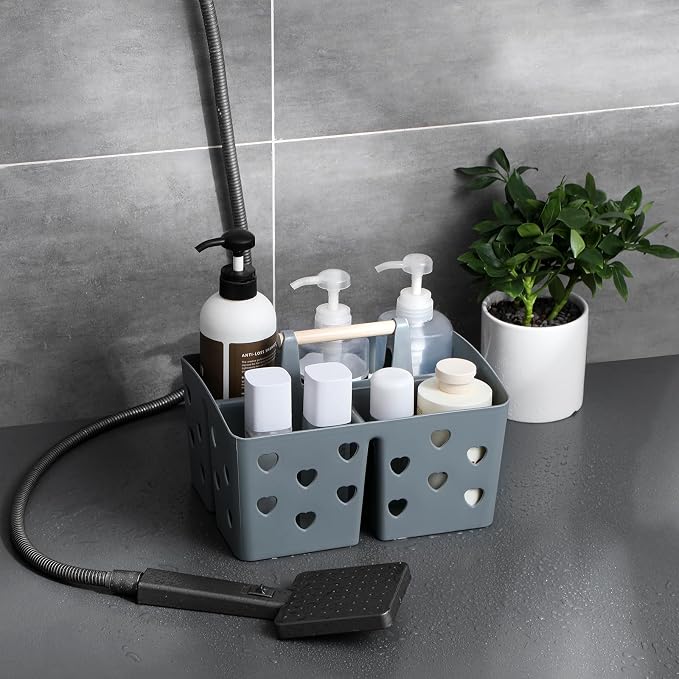 Anyoifax Portable Shower Caddy Plastic Shower Basket Organizer Divided Bathroom Caddy Storage Cleanning Caddy Tote with Handle for College, Dorm Room, Kitchen, Grey - Image 2