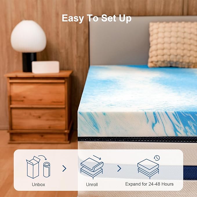 2 Inch Gel Memory Foam Mattress Topper, Full Size Cooling Bed Topper for Back Pain & Pressure Relief