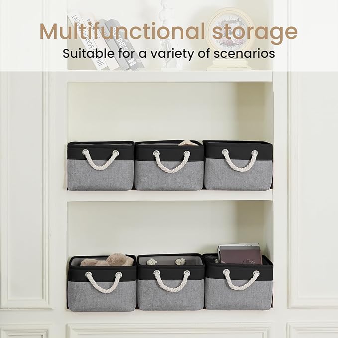 Storage Baskets for Shelves 13.8x9.8x6.7 Inch, Foldable Fabric Storage Bins with Handles, Small Storage Baskets for Organizing Closet, Office, Home Organization (1-Pack, Black&Gray) - Image 6