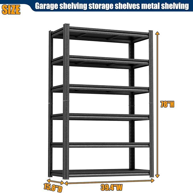 PRESTELION 78" H-40 W Storage Shelves Metal Garage Shelving Unit 3000LBS Metal Shelf Adjustable Storage Rack for Basement, Warehouse, Pantry, Closet, Kitchen 78" H x 39.4" W x 15.8" D, Black - Image 2