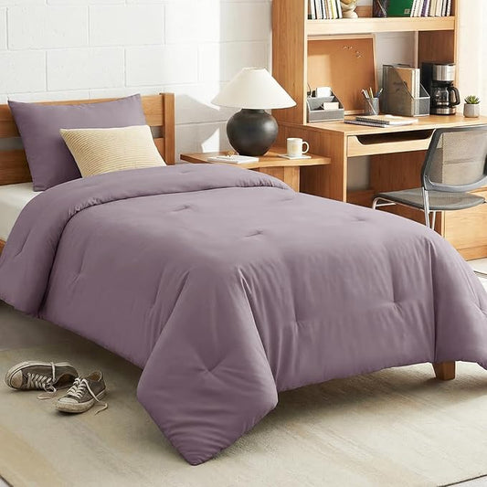 CozyLux Twin Comforter Set Dusty Purple, 2 Pieces Twin Extra Long Solid Breathable Bedding Sets College Dorm, Twin XL Grayish Purple Luxury Bed Set with Down Alternative Comforter and 1 Pillowcase
