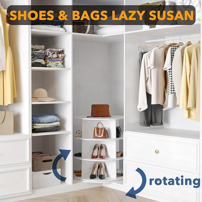 SpaceAid 3 Tier Rotating Shoe Rack Tower, Spinning Shoe Display Lazy Susan, Revolving 360 Shoe Rack Storage Round Carousel, Vertical Handbag Rotate Shoes Closet Organization (3-Tier White) - Image 4