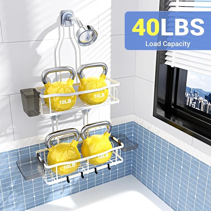 Aitatty Hanging Shower Caddy Bathroom Organizer: Rustproof Shower Shelf Racks Over Shower Head - No Drilling Inside Bath Shower Rack Shelves Over Showerhead for Shampoo with Soap Holder White - Image 4