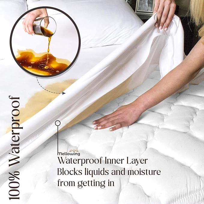 Mellowing 2 PCs Split Waterproof Mattress Protector Pad Cover Fitted Style Luxury Mattress Cover Terry Cotton White 21" Inch Deep (Split Cal King 36"X84")