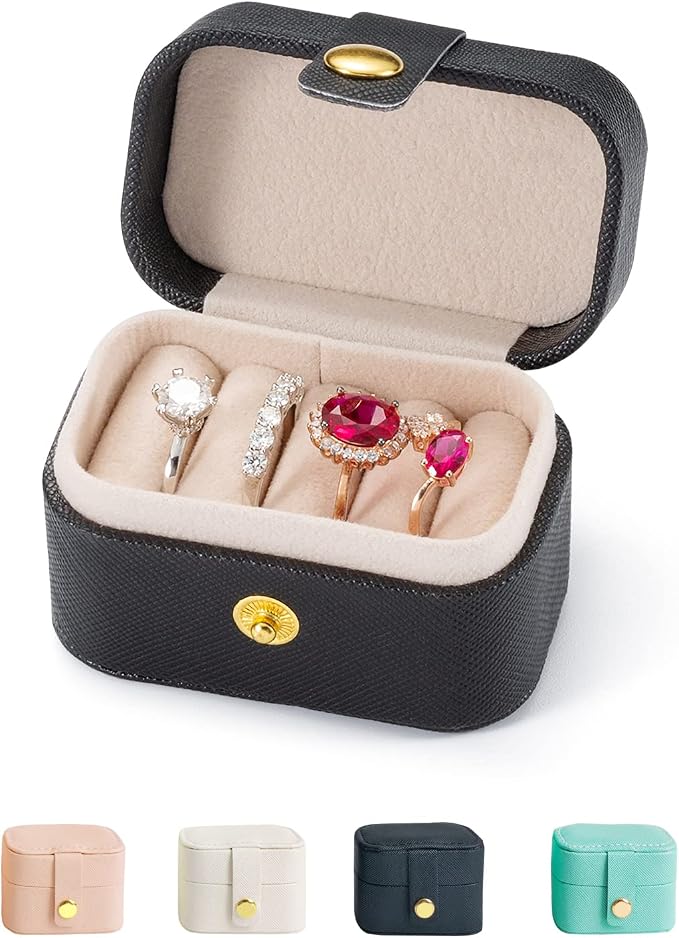 Travel Jewelry Ring Case,Small Jewelry Ring Box,Ring Holder,Mini Jewelry Case Portable Storage Case, for Women Girls, for Travel,Business,Wedding,Bridesmaid Gift (Black) by VOMNA
