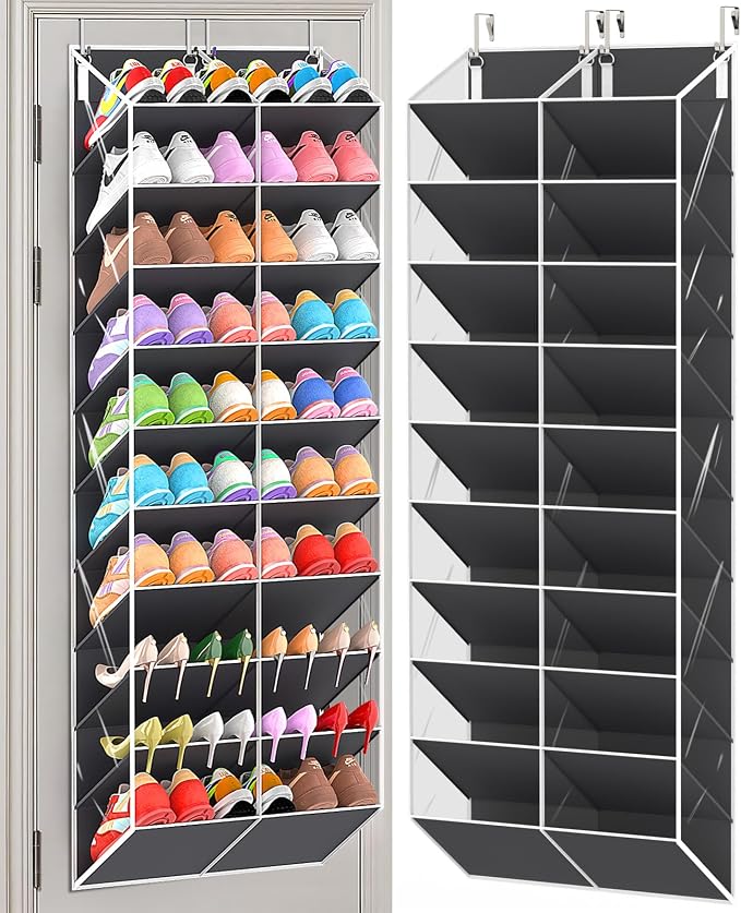 UVIAHOMI 20-30 Pairs Over the Door Shoe Organizer, Clear Pockets Hanging Shoe Storage for Closet, 10-Tier Door Shoes Rack, Handing Shoes Holder Fit All the Family's Sneakers, Boots, Heels, Dark Grey by UVIAHOMIHOMEORGANIZER