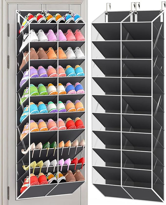 UVIAHOMI 20-30 Pairs Over the Door Shoe Organizer, Clear Pockets Hanging Shoe Storage for Closet, 10-Tier Door Shoes Rack, Handing Shoes Holder Fit All the Family's Sneakers, Boots, Heels, Dark Grey by UVIAHOMIHOMEORGANIZER