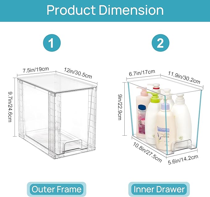 Vtopmart 4 Pack Clear Stackable Storage Drawers,9.7" High Plastic Organizers Bins for Skincare, Bathroom Supplies,Ideal for Cabinet,Undersink,Vanity,Kitchen,Pantry Organization - Image 3