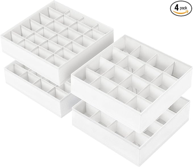 Joyoldelf Drawer Organizer 4 Pack - 2 x 24 Cell + 2 x 16 Cell Closet Organizers and Storage Dividers for Socks, Handkerchiefs, Ties, Belts (White) by APPRECIATELIFERELAXYOURSOUL